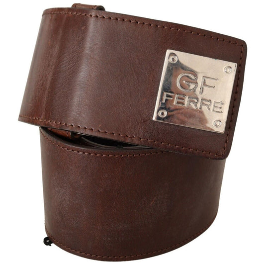 GF Ferre Elegant Genuine Leather Fashion Belt - Chic Brown WOMAN BELTS brown-genuine-leather-wide-logo-buckle-waist-belt