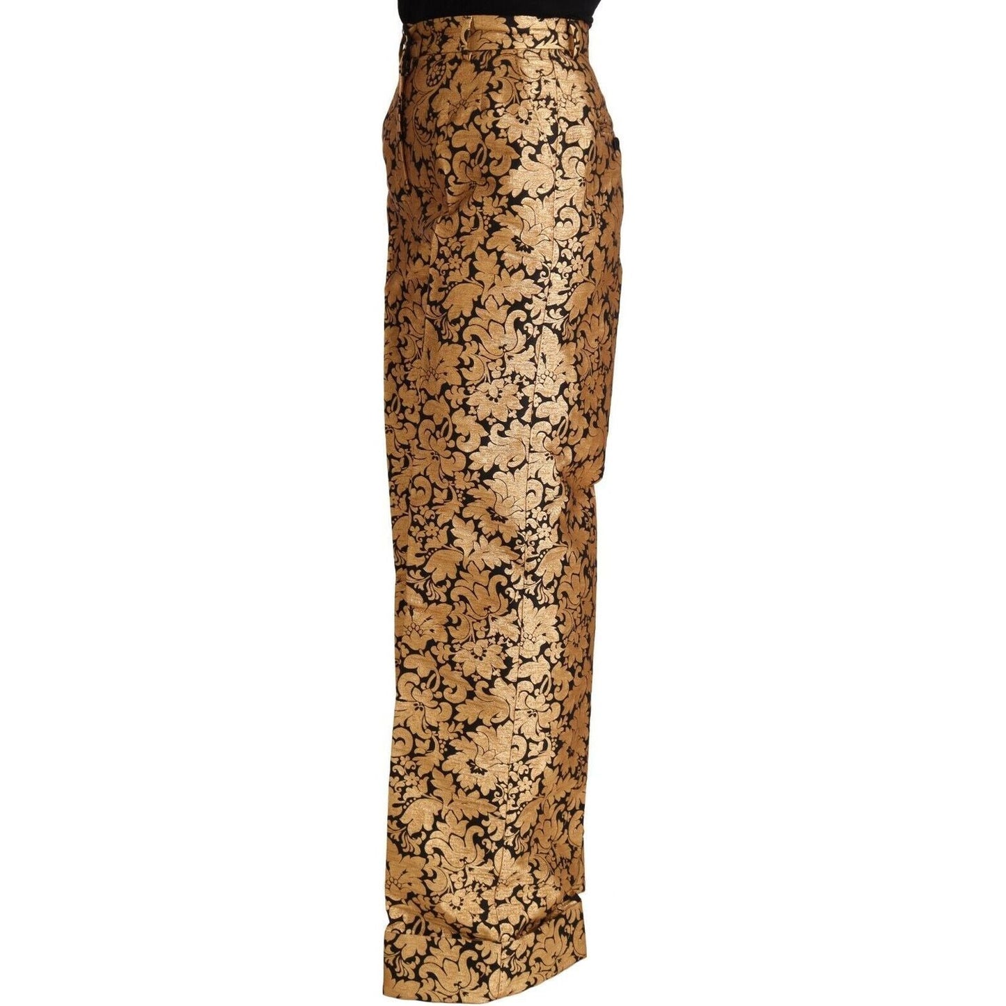 Dolce & Gabbana Elegant Floral Jacquard High Waist Trousers Jeans & Pants gold-floral-jacquard-straight-polyester-pants