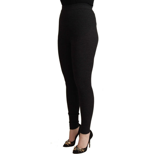 Dolce & Gabbana Elegant High-Waist Wool Tights Pants Jeans & Pants black-virgin-wool-stretch-waist-tights-pants