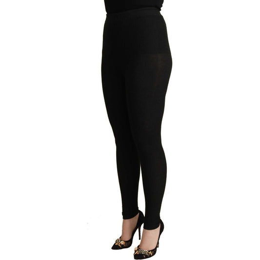 Dolce & Gabbana Elegant High Waist Cashmere-Silk Tights Pants Jeans & Pants black-cashmere-stretch-waist-tights-pants