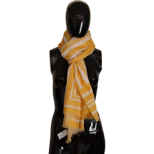 Dolce & Gabbana Yellow White Striped Portocervo Shawl Scarf yellow-white-striped-portocervo-shawl-scarf