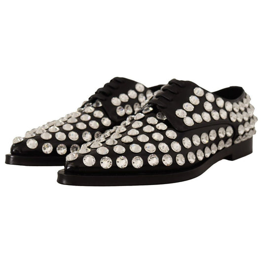 Dolce & Gabbana Crystal-Embellished Leather Formal Flats black-leather-crystals-lace-up-formal-shoes