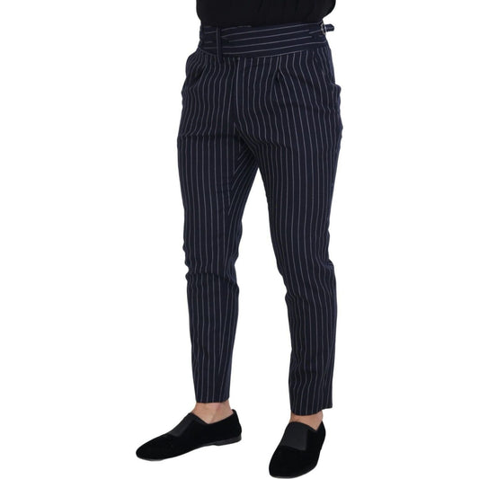 Dolce & Gabbana Sophisticated Blue Wool Blend Trousers blue-wool-striped-men-formal-trouser-pants