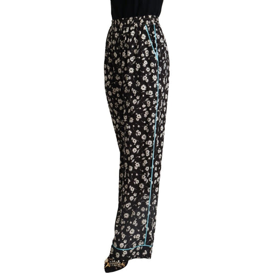 Dolce & Gabbana Elegant Floral Wide Leg Pants black-floral-mid-waist-wide-leg-pants
