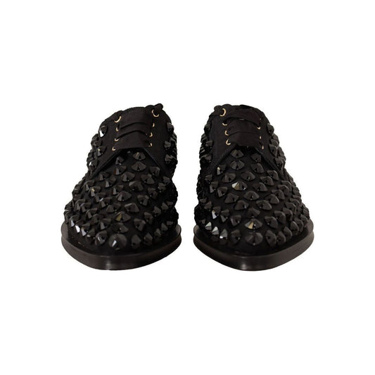 Dolce & Gabbana Elegant Gros Grain Lace-Up Jeweled Flats black-lace-up-studded-formal-flats-shoes