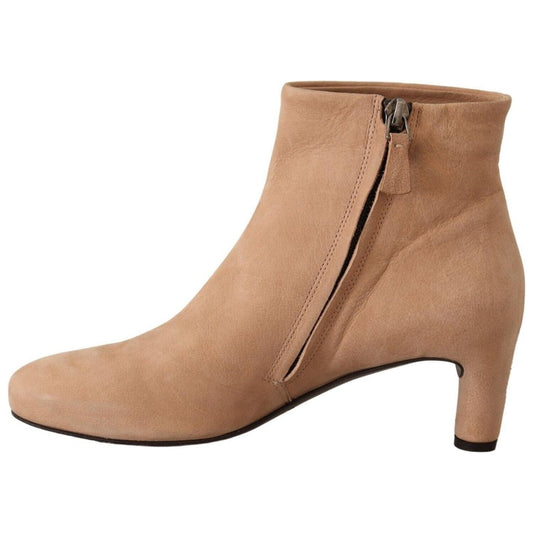 DEL CARLO Elegant Beige Leather Boots WOMAN BOOTS beige-suede-leather-mid-heels-pumps-boots-shoes