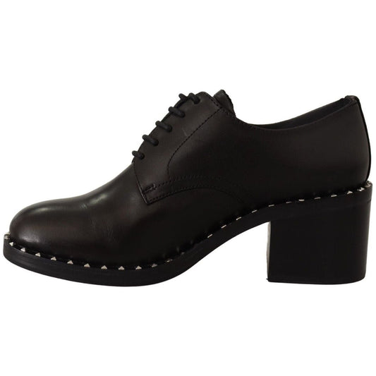 ASH Studded Oxford Elegance Leather Heels WOMAN PUMPS black-leather-block-mid-heels-lace-up-studs-shoes