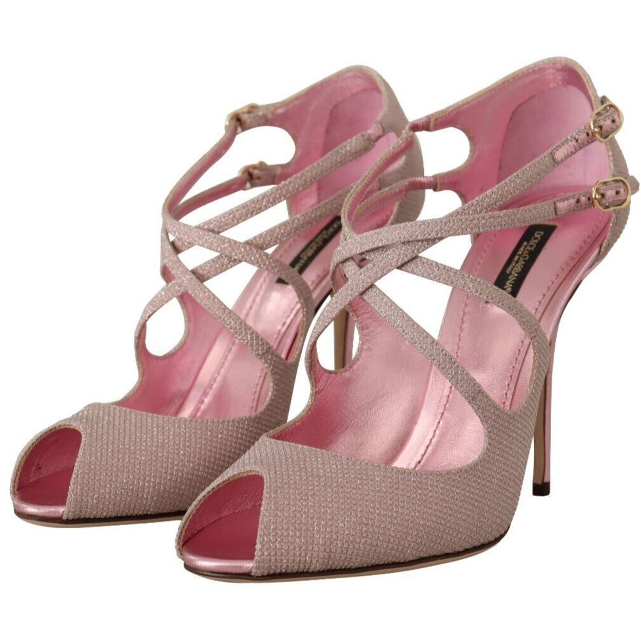 Dolce & Gabbana Pink Glitter Peep Toe High Heels Sandals pink-glittered-strappy-heels-sandals-shoes s-l1600-1-2-2afd815f-d93.png