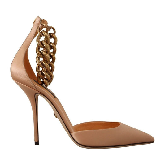 Dolce & Gabbana Elegant Beige Silk Ankle Strap Pumps beige-ankle-chain-strap-high-heels-pumps-shoes