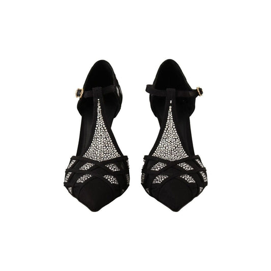 Dolce & Gabbana Elegant Crystal-Embellished Suede Pumps black-crystals-t-strap-heels-pumps-shoes