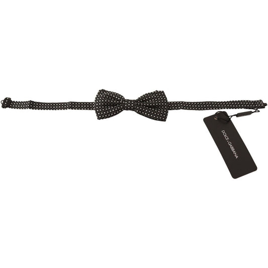 Dolce & Gabbana Elegant Silk Black Bow Tie with Metal Clasp Detail Necktie black-patterned-adjustable-neck-papillon-bow-tie-1