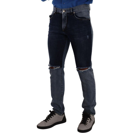 Dolce & Gabbana Chic Slim Fit Tattered Denim blue-two-tone-tattered-cotton-slim-denim-jeans