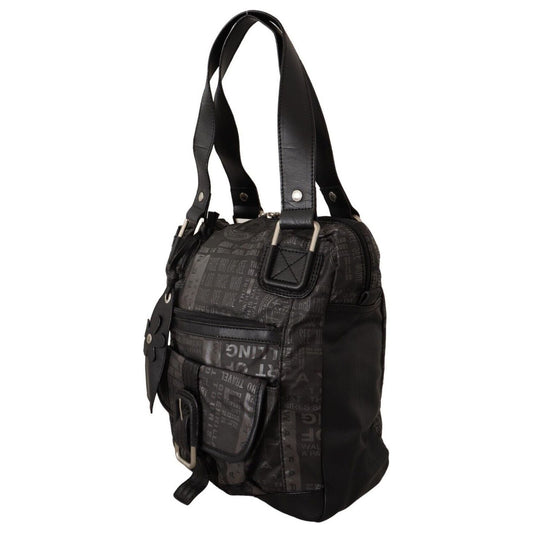 WAYFARER Chic Black and Gray Fabric Shoulder Handbag Shoulder Bag black-printed-logo-shoulder-handbag-purse-bag