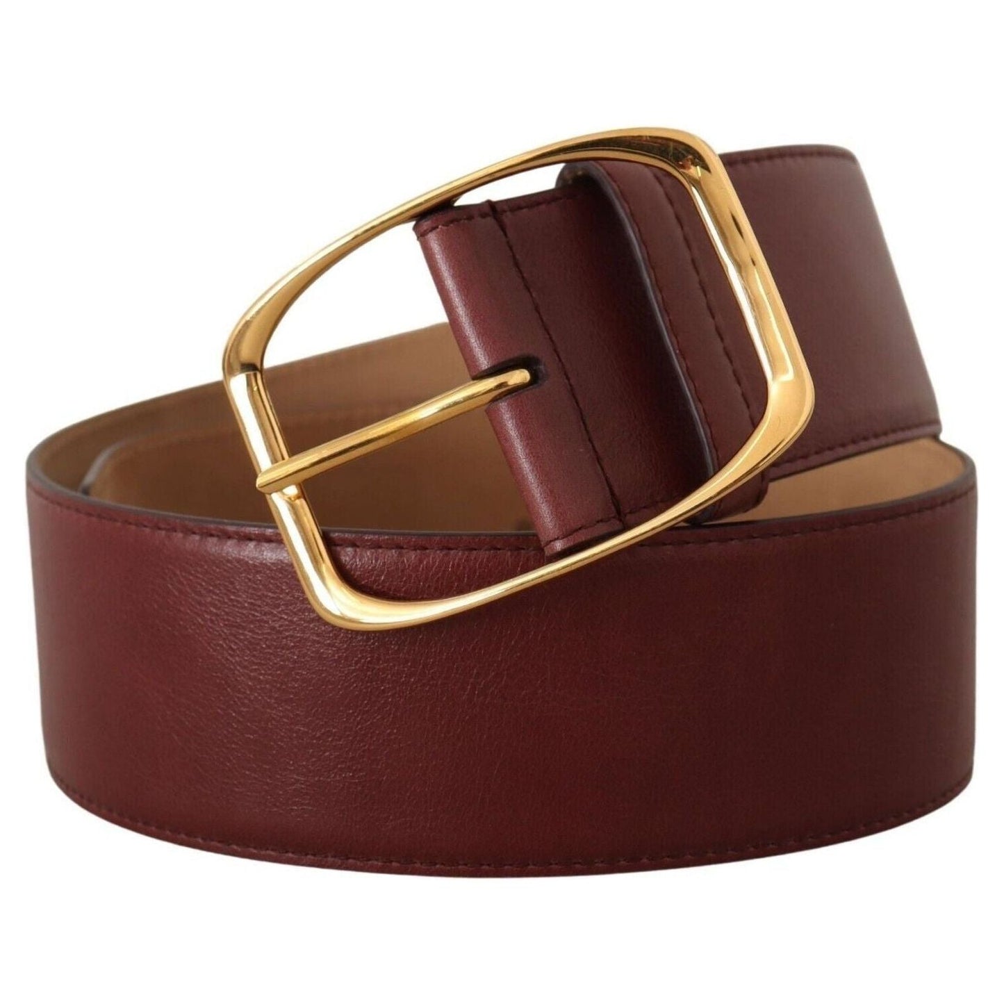 Dolce & Gabbana Elegant Maroon Leather Belt with Gold Buckle WOMAN BELTS maroon-leather-gold-metal-square-buckle-belt