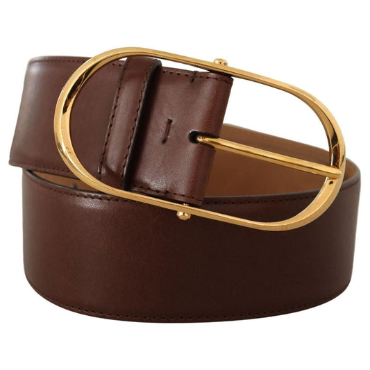 Dolce & Gabbana Elegant Oval Buckle Leather Belt brown-leather-gold-metal-oval-buckle-belt-1