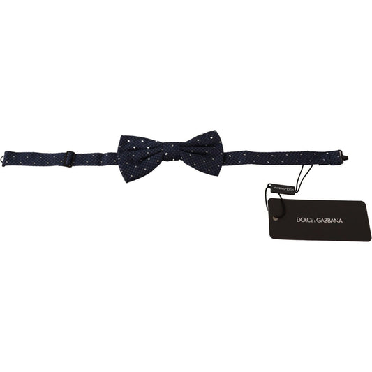 Dolce & Gabbana Elegant Silk Bow Tie in Dark Blue Necktie dark-blue-patterned-adjustable-neck-papillon-bow-tie-1