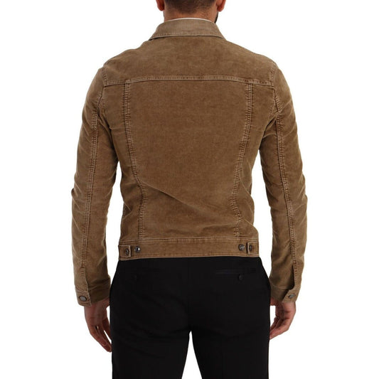 Dolce & Gabbana Elegant Corduroy Logo Jacket brown-corduroy-cotton-logo-embroidery-jacket
