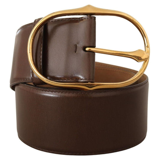 Dolce & Gabbana Elegant Brown Leather Belt with Gold Buckle brown-leather-gold-metal-oval-buckle-belt-7