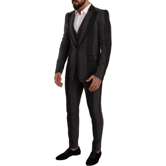 Dolce & Gabbana Elegant Striped Three-Piece Suit black-gray-striped-slim-fit-3-piece-suit