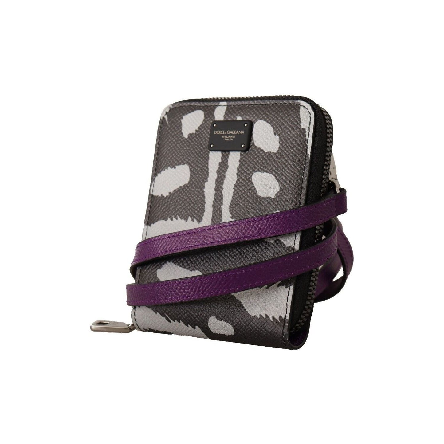 Dolce & Gabbana Elegant Purple Leather Bifold Wallet with Strap black-tiger-leather-mini-bifold-sling-purse-wallet