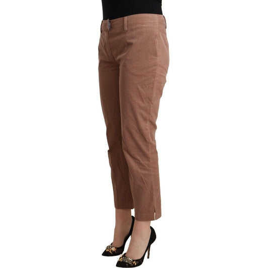 Costume National Chic Tapered Cropped Mid Waist Pants brown-cotton-tapered-cropped-pants