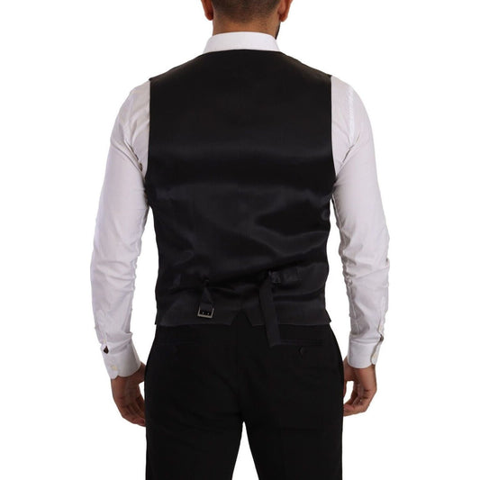 Dolce & Gabbana Elegant Striped Formal Dress Vest black-striped-wool-silk-waistcoat-vest