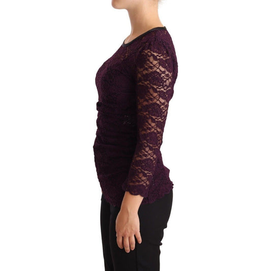 Dolce & Gabbana Elegant Sheer Lace Long Sleeve Blouse Blouse Top purple-lace-long-sleeve-top-blouse
