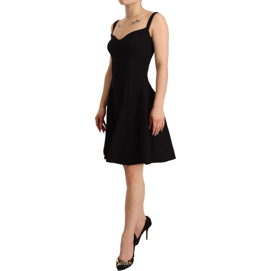 Dolce & Gabbana Elegant A-Line Sheath Dress in Black black-fit-flare-wool-stretch-sheath-dress-1