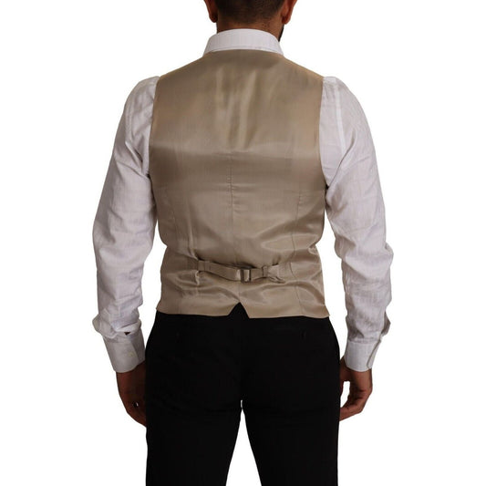 Dolce & Gabbana Beige Cotton Silk Formal Dress Vest beige-cotton-silk-slim-fit-waistcoat-vest