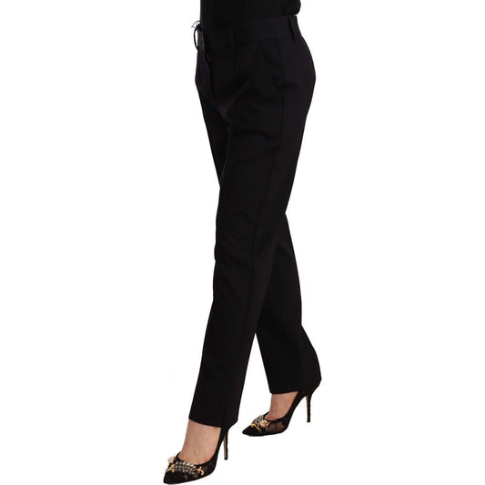 Dolce & Gabbana Elegant Tailored Wool Blend Trousers black-mid-waist-skinny-trouser-wool-pants-1