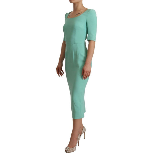 Dolce & Gabbana Mint Green Sheath Dress with Square Neck mint-green-sheath-square-neckline-midi-dress