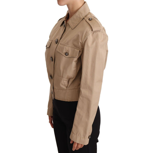 Dolce & Gabbana Elegant Cropped Cotton Jacket in Beige WOMAN COATS & JACKETS beige-cropped-fitted-cotton-coat-jacket