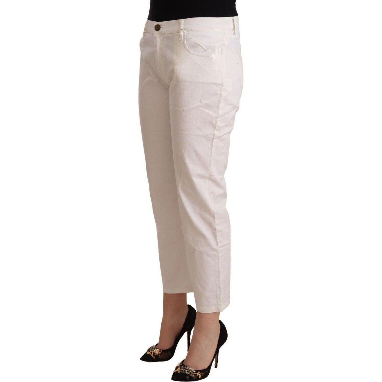 L'Autre Chose Chic White Mid Waist Skinny Cropped Jeans white-cotton-mid-waist-cropped-denim-jeans