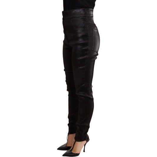 Dolce & Gabbana Elegant Slim Fit Shimmer Cropped Pants Jeans & Pants black-silver-lurex-thread-cotton-stretch-pants