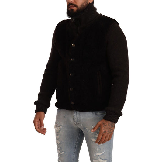 Dolce & Gabbana Elegant Leather Bomber Jacket black-leather-mens-turtle-neck-coat-jacket