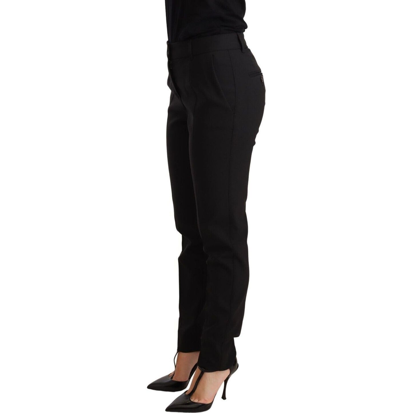 Dolce & Gabbana Elegant Tapered Virgin Wool Trousers black-tapered-women-trouser-virgin-wool-pants Jeans & Pants