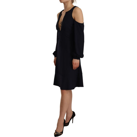 Twinset Chic Black Open Shoulder A-Line Dress black-long-sleeves-open-shoulder-a-line-dress