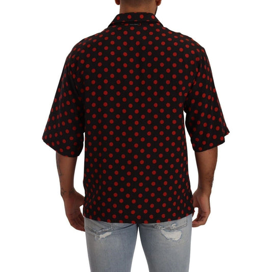 Dolce & Gabbana Elegant Silk Polka Dots Button-Down Shirt red-black-silk-polka-dots-short-sleeves-shirt
