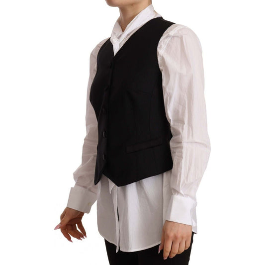 Dolce & Gabbana Elegant Black Wool Blend Waistcoat black-button-down-sleeveless-vest-viscose-top-1