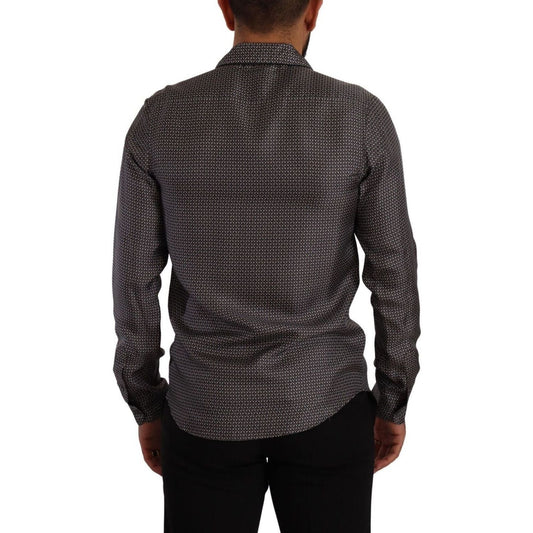 Dolce & Gabbana Elegant Silk Button Down Shirt gray-fantasy-pattern-pajama-top-mens-shirt