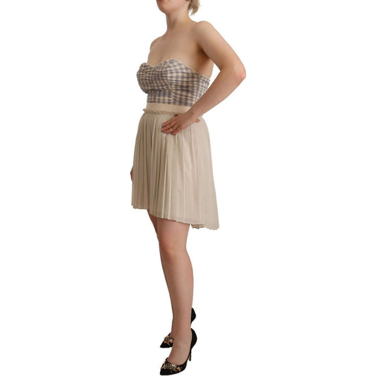 Guess Chic Beige Strapless A-Line Dress WOMAN DRESSES beige-checkered-pleated-a-line-strapless-bustier-dress