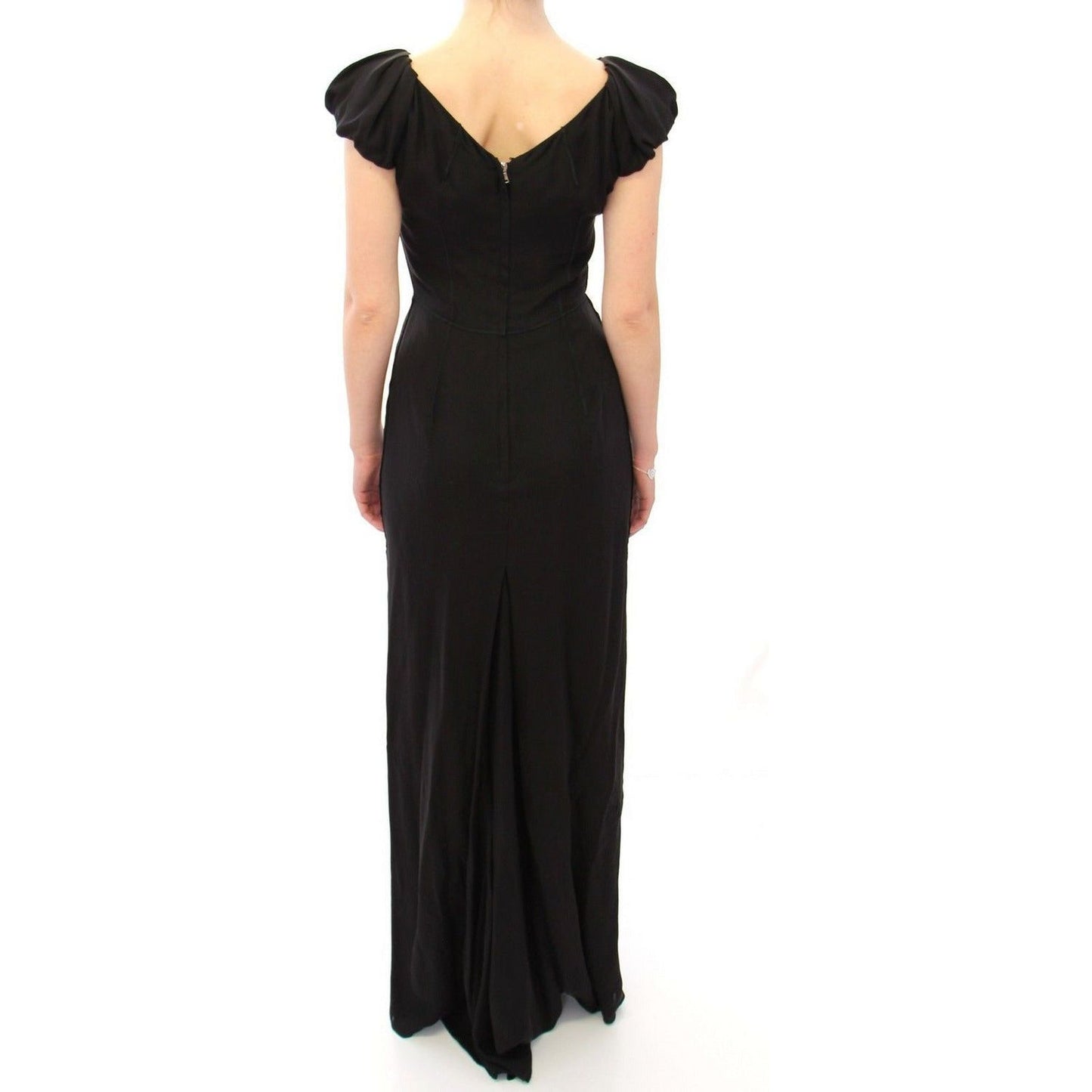 Dolce & Gabbana Elegant Silk Shortsleeved Evening Gown WOMAN DRESSES black-silk-shortsleeve-gown-maxi-it-dress