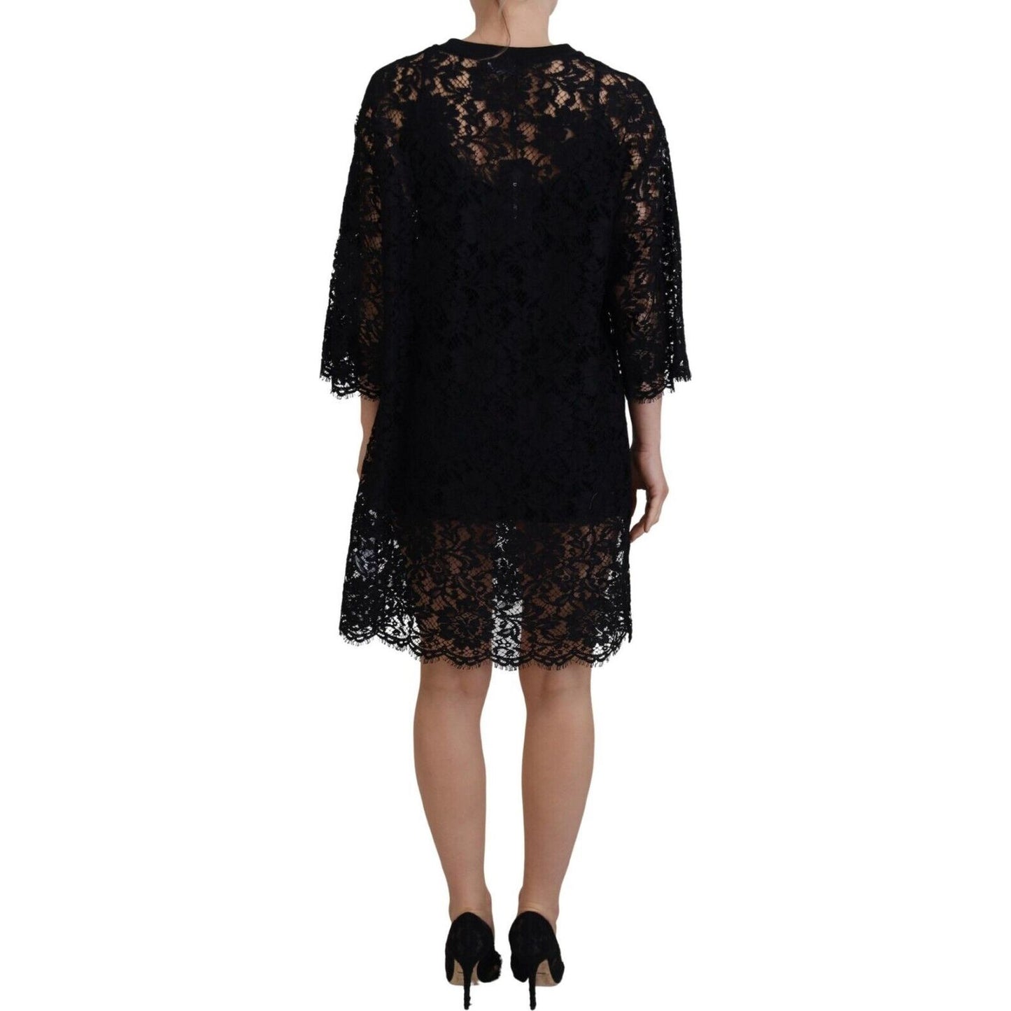 Dolce & Gabbana Elegant Black Floral Lace Shift Dress black-floral-lace-cotton-shift-mini-dress