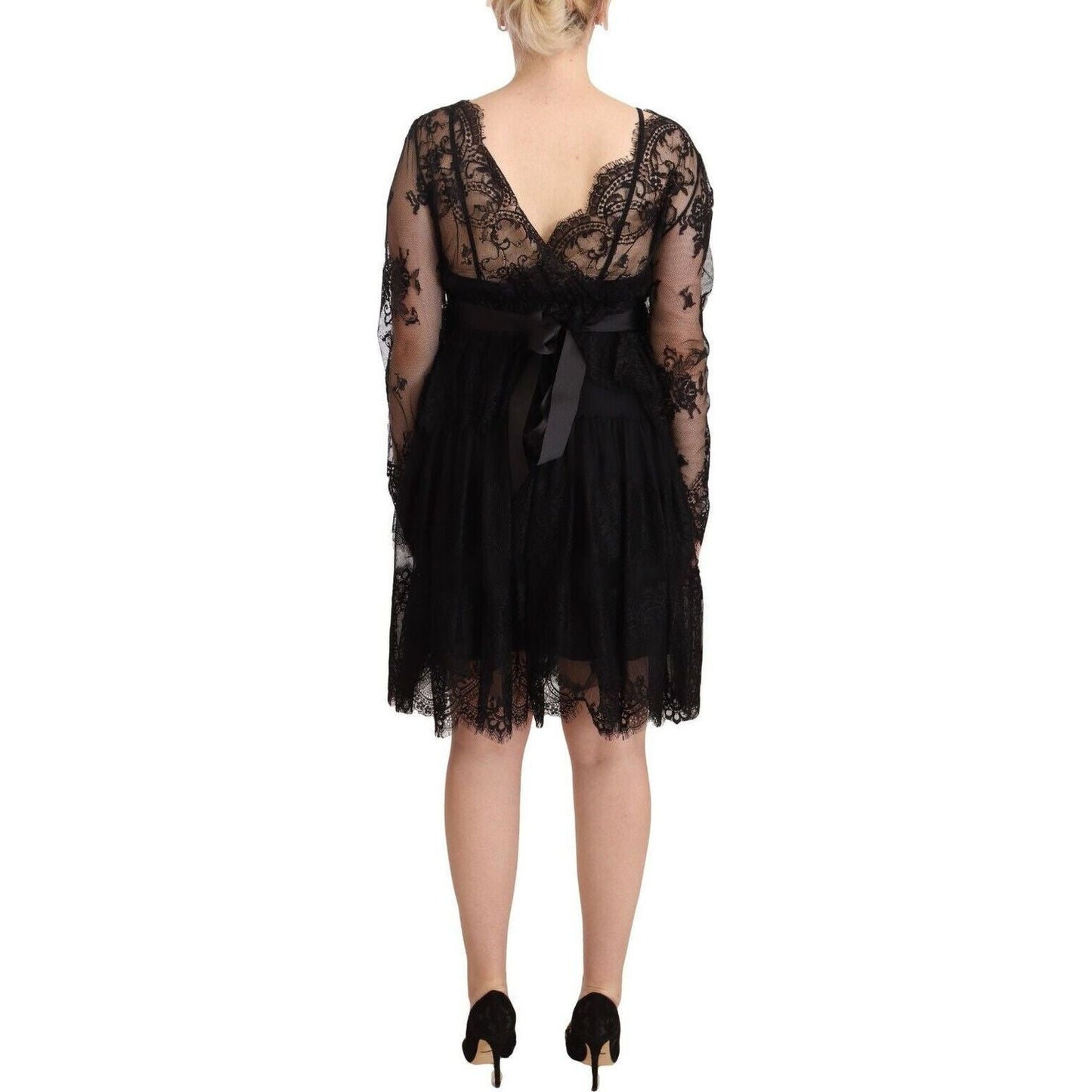 Aniye By Elegant Floral Lace Long Sleeve Shift Dress black-floral-lace-cotton-long-sleeves-v-neck-shift-dress