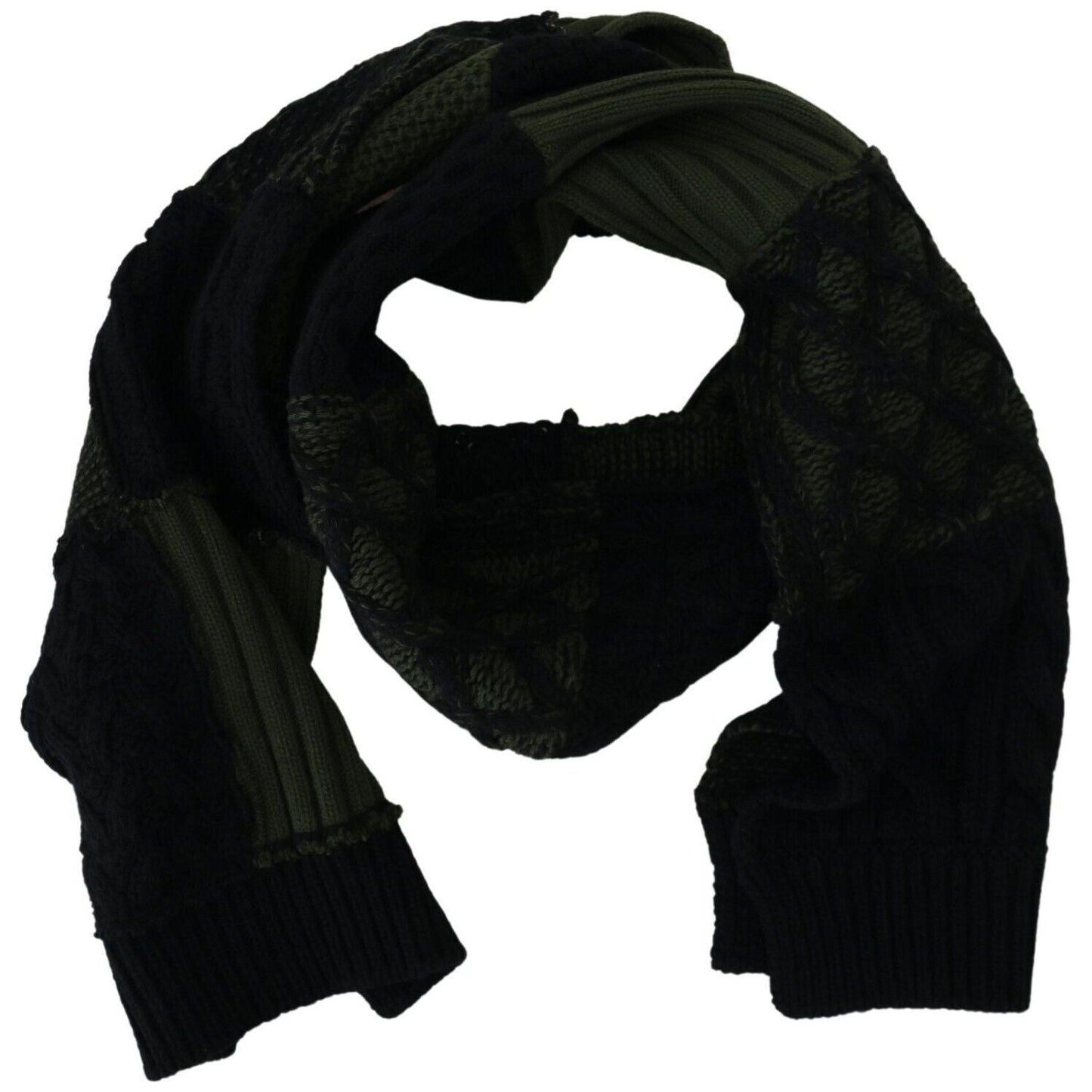 Dolce & Gabbana Elegant Wool Scarf in Black & Green black-green-knitted-men-neck-wrap-shawl-scarf