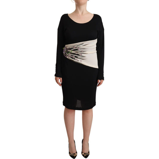 Roberto Cavalli Elegant Sheath Long Sleeve Boat Neck Dress WOMAN DRESSES black-silver-sheath-knee-length-dress s-l1600-100-124ef020-e23.jpg