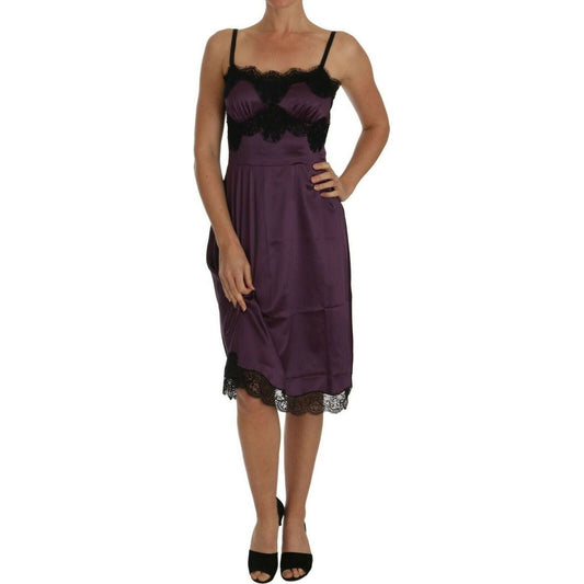 Dolce & Gabbana Elegant Purple Silk Lace Chemise Dress purple-silk-stretch-black-lace-a-line-dress