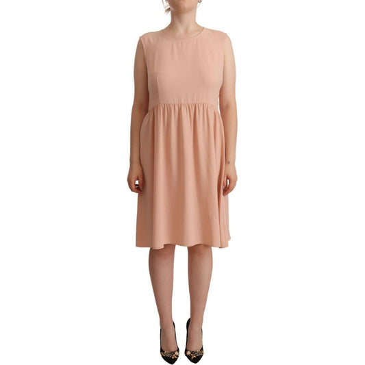 Twinset Elegant Beige Sleeveless Shift Dress WOMAN DRESSES beige-polyester-sleeveless-shift-knee-length-dress