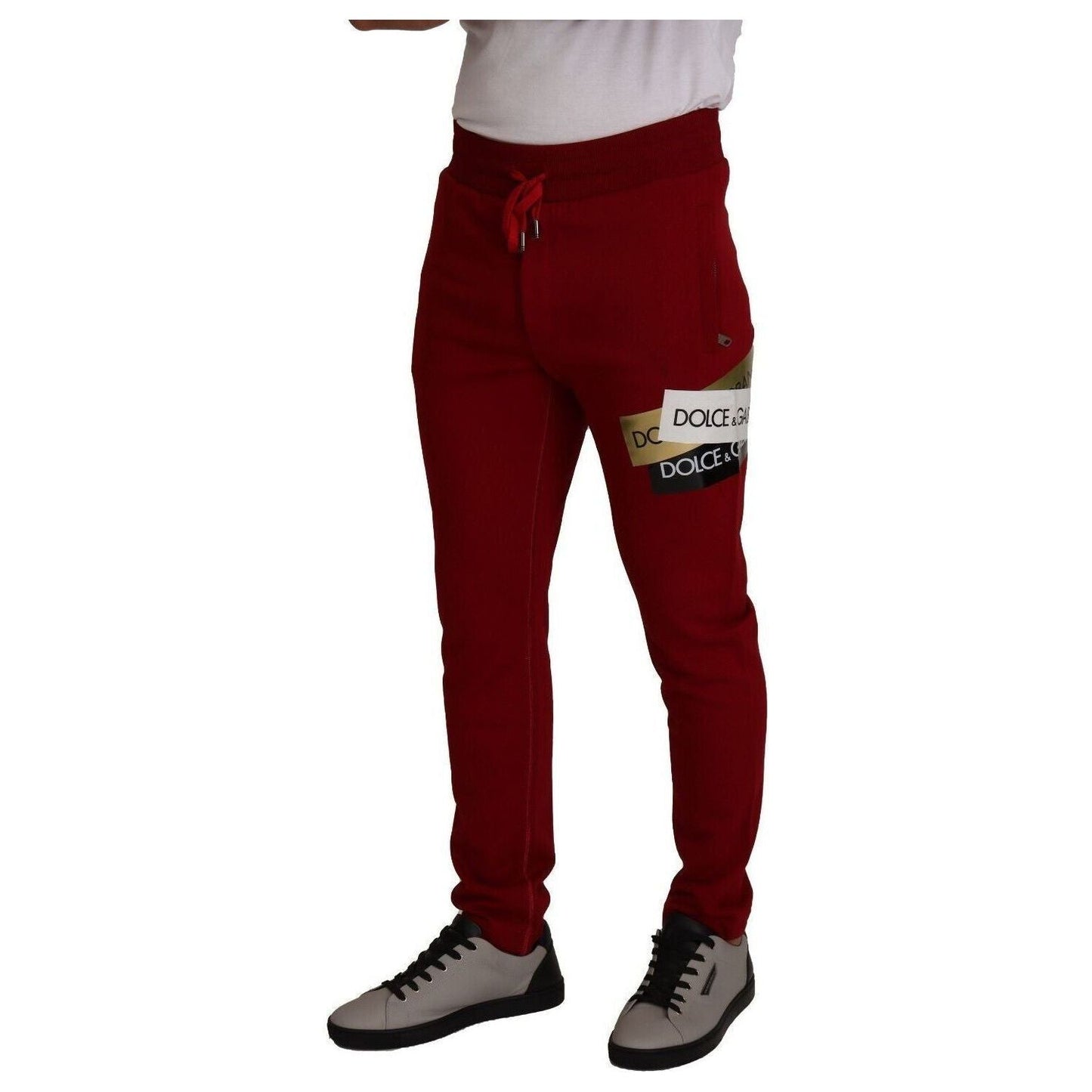 Dolce & Gabbana Elegant Red Jogging Pants with Drawstring Closure red-cotton-logo-patch-sweatpants-jogging-pants