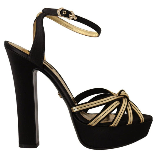 Dolce & GabbanaElegant Black Gold Ankle Strap Heels SandalsMcRichard Designer Brands£729.00